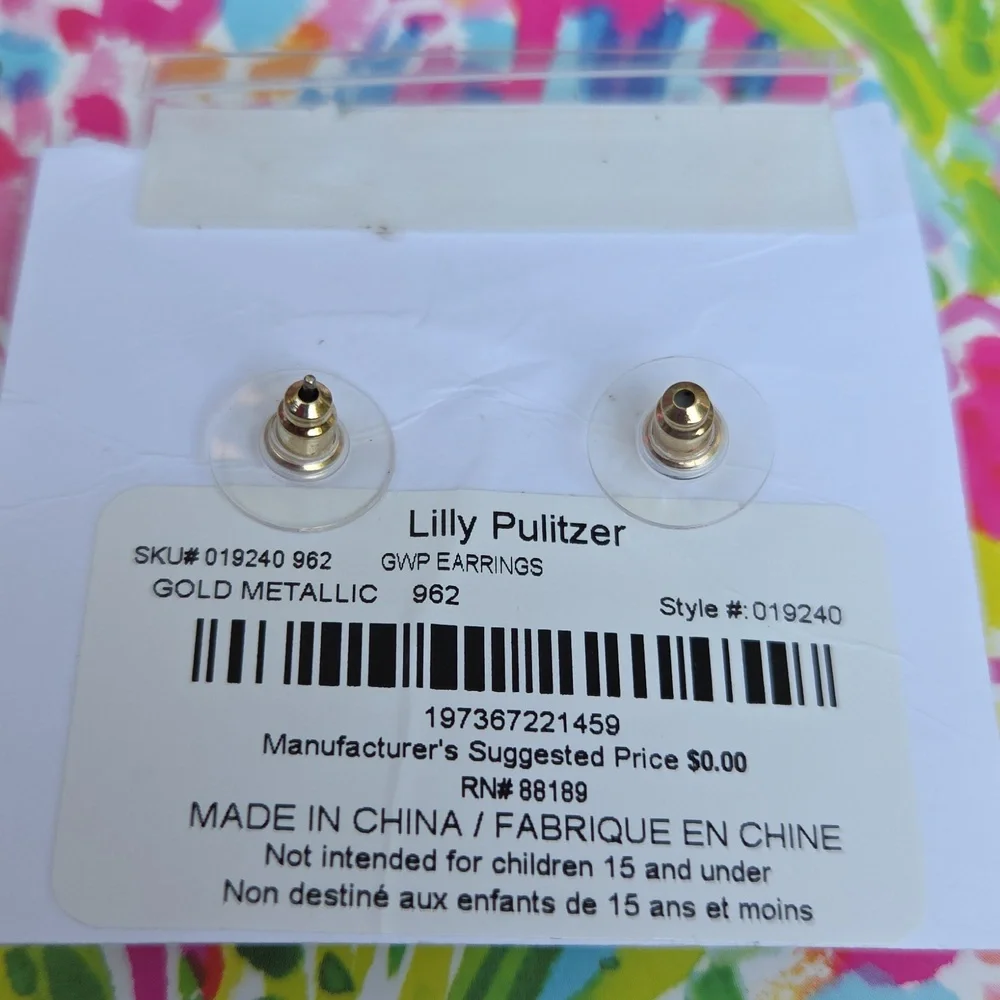 Lilly Pulitzer Bee Earrings Rhinestone And Gold Metallic Pierced NEW - Picture 3 of 3